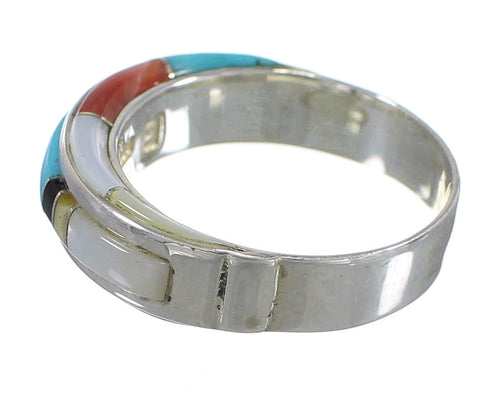 Silver Southwest Multicolor Inlay Jewelry Ring Size 6-1/4 QX75274